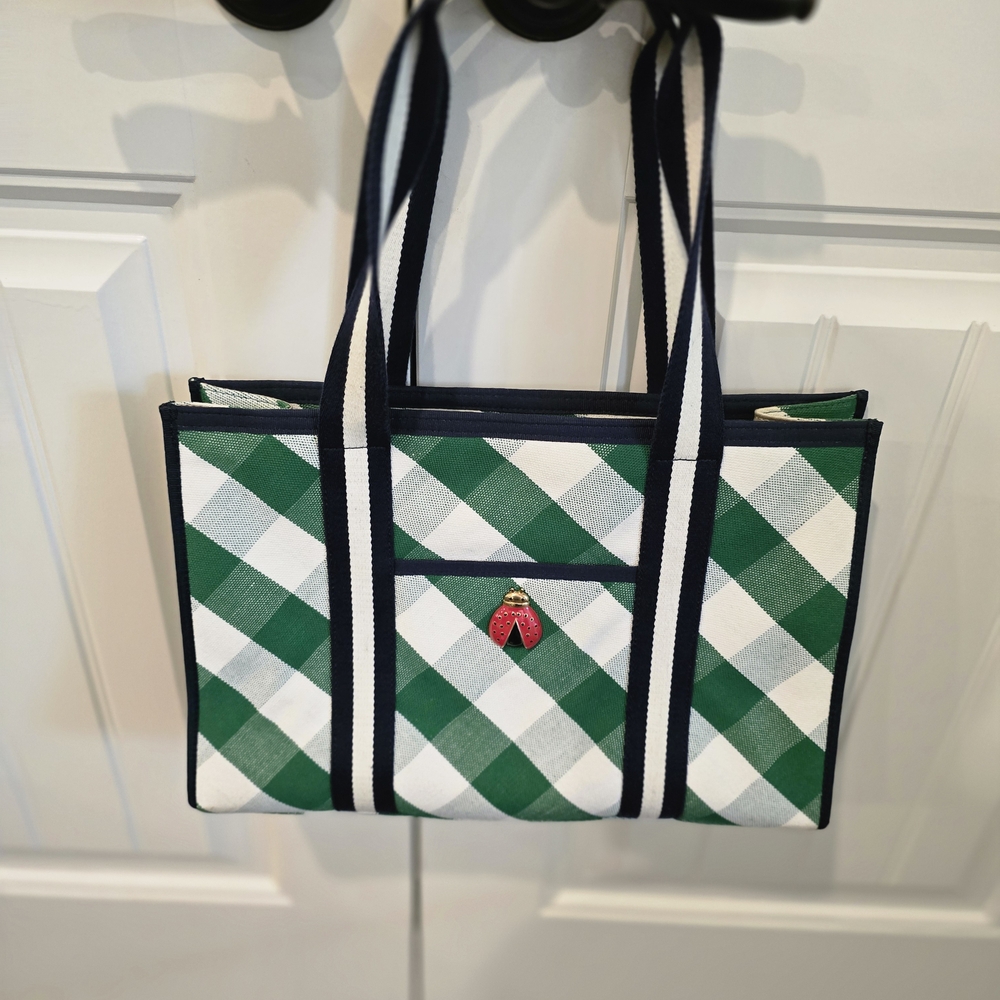 Talbots Green and White Checkered Tote